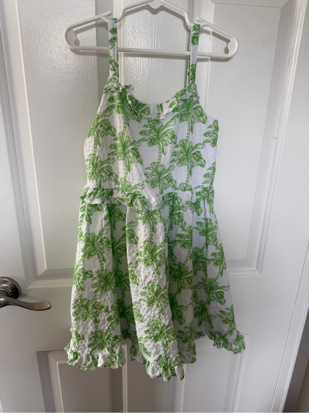 Janie and Jack White Dress with Green Palm Print